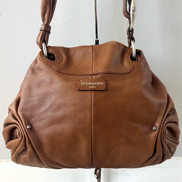 YSL Yves Saint Laurent Mamounia Sac Brown Leather Shoulder Pleated Hobo Bag - Picture 4 of 17